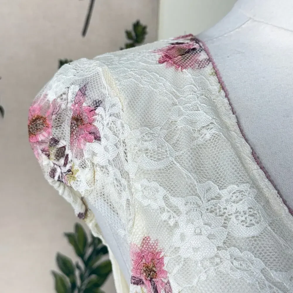 Floral Lace Babydoll Top Dolly Coquette Romantic Fairy Forest Femme Dainty S